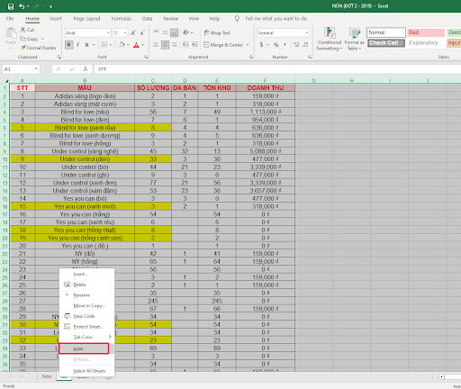 Cách ẩn nội dung trong Excel - hình 1