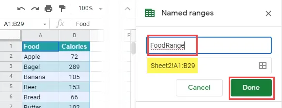 Sử dụng hàm VLOOKUP trong Google Sheet để tính toán lượng calo - hình 3