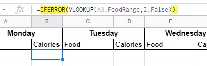 Sử dụng hàm VLOOKUP trong Google Sheet để tính toán lượng calo - hình 6