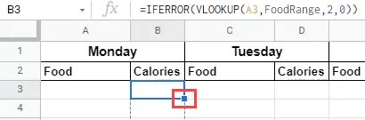 Sử dụng hàm VLOOKUP trong Google Sheet để tính toán lượng calo - hình 7