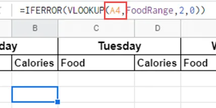 Sử dụng hàm VLOOKUP trong Google Sheet để tính toán lượng calo - hình 8