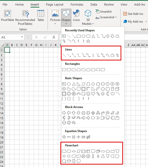 Cách vẽ lưu đồ trong Excel với công cụ Shapes - hình 5